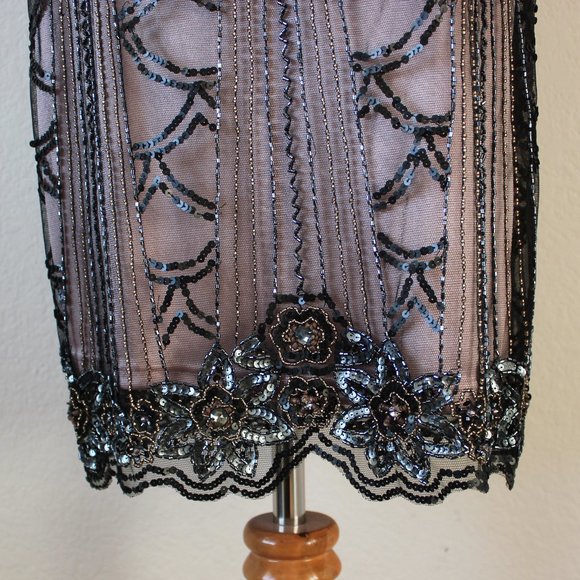 NEW Sue Wong 1920s Gatsby Art Deco Black Rose Beaded & Sequined Cocktail Dress 0 - Picture 11 of 12
